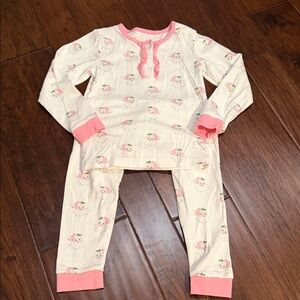 Girls Cream and Pink Unicorn Pajama Set - Cozy Long Sleeve Sleepwear